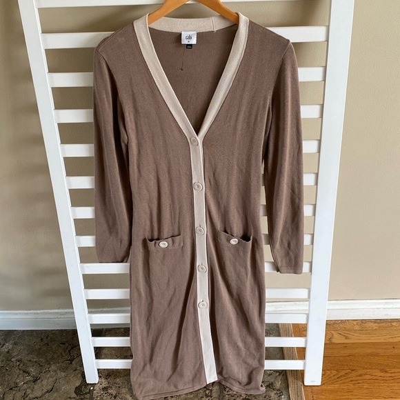 Cabi Women's Taupe Genteel Long Button-Up Cardigan Sweater Size X Small #6161 - Picture 5 of 15